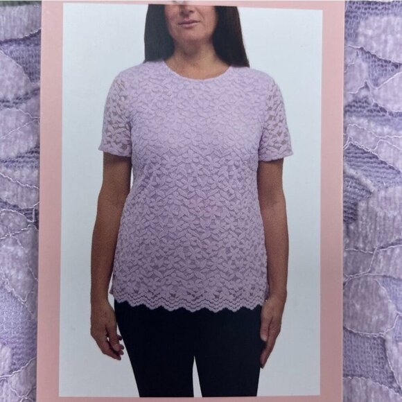Teddi Tops - Teddi Rose Purple Lace Short-Sleeve Top Keyhole Back Large d1009